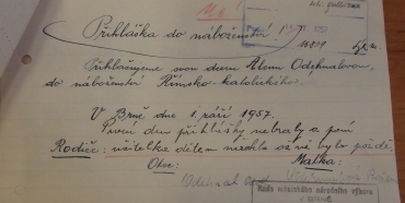 Přihláška do náboženství, Brno 50. léta